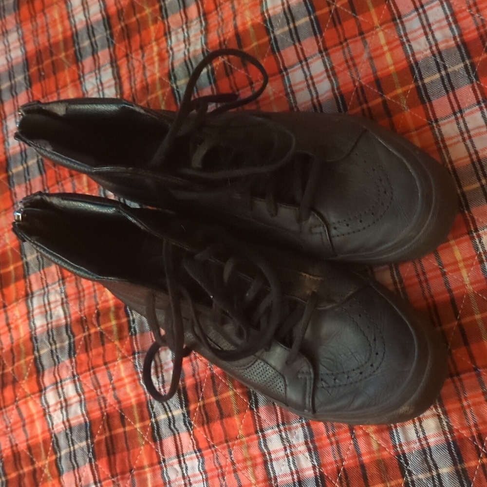 Black Leather vans size men's 9 women's 10.5